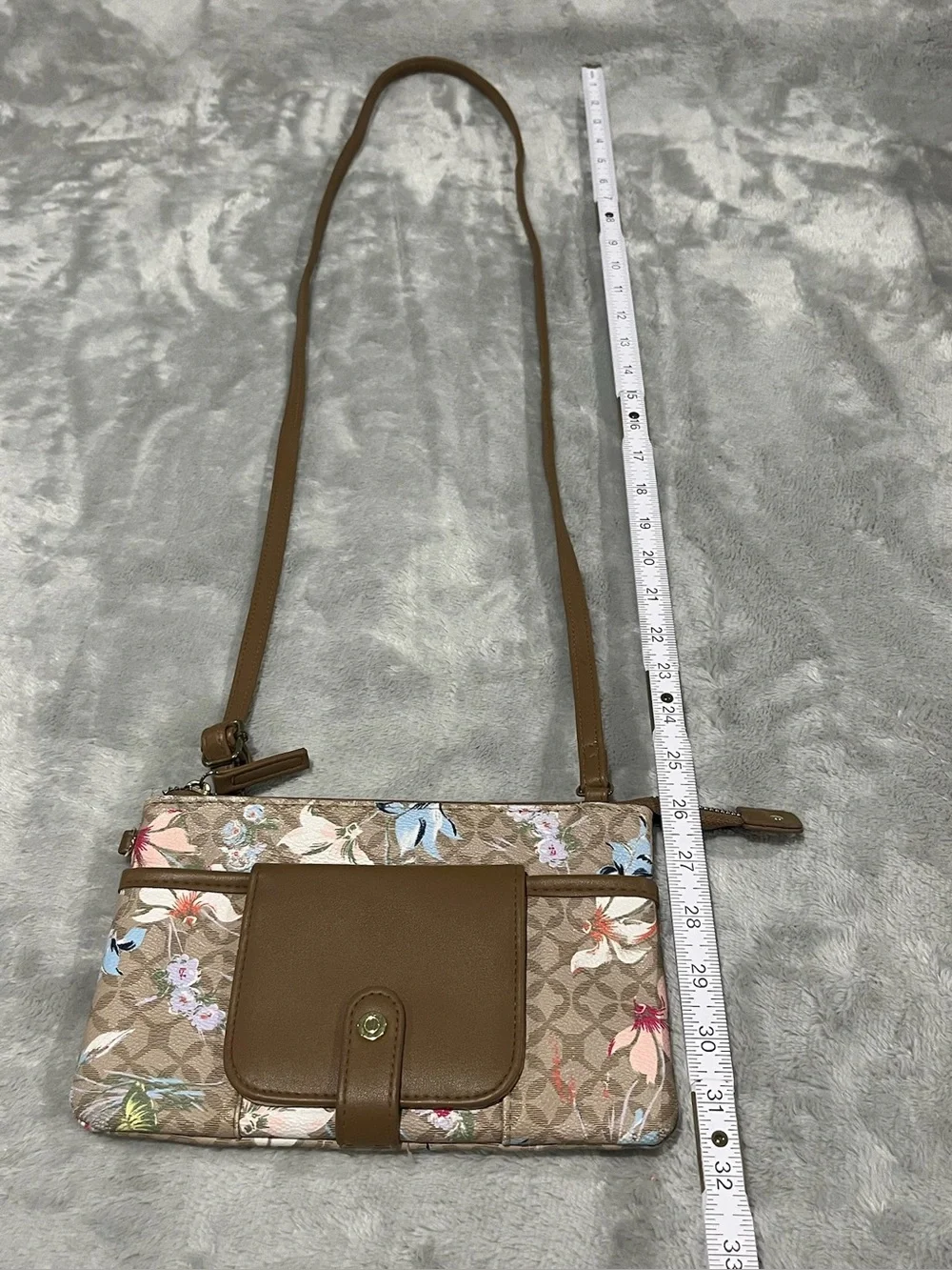 Floral Tan Crossbody Bag with Front Pocket
